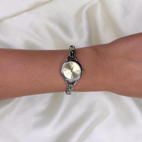 Vintage Accutime Diamond Accent Watch: Two-Tone Bracelet, Champagne Dial - Picture 1 of 7